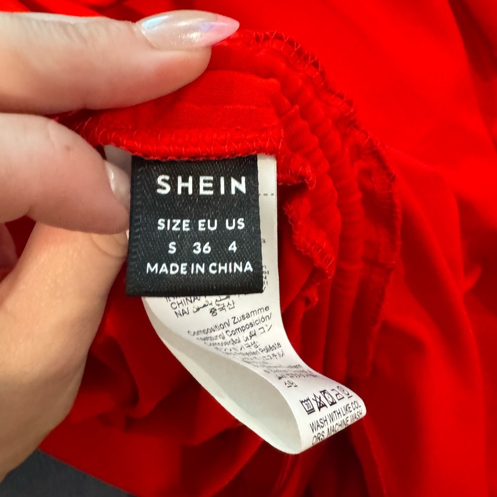 SHEIN Red Ruched Side-Tie Midi Dress Skirt - Picture 3 of 3